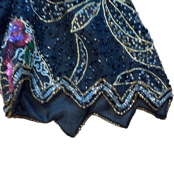 Laurence Kazar vintage beaded glam silk special occasion party top L - Picture 6 of 14